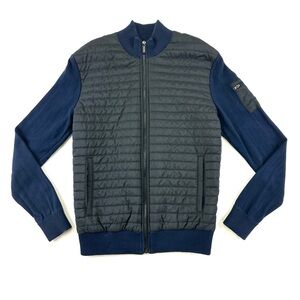 Tahari quilted zip front sweater bomber jacket Mens Small navy black mock neck